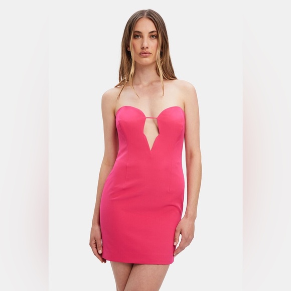 NWOT Bardot Eleni Plunge Neck Mini Dress Pop Pink - Picture 5 of 14